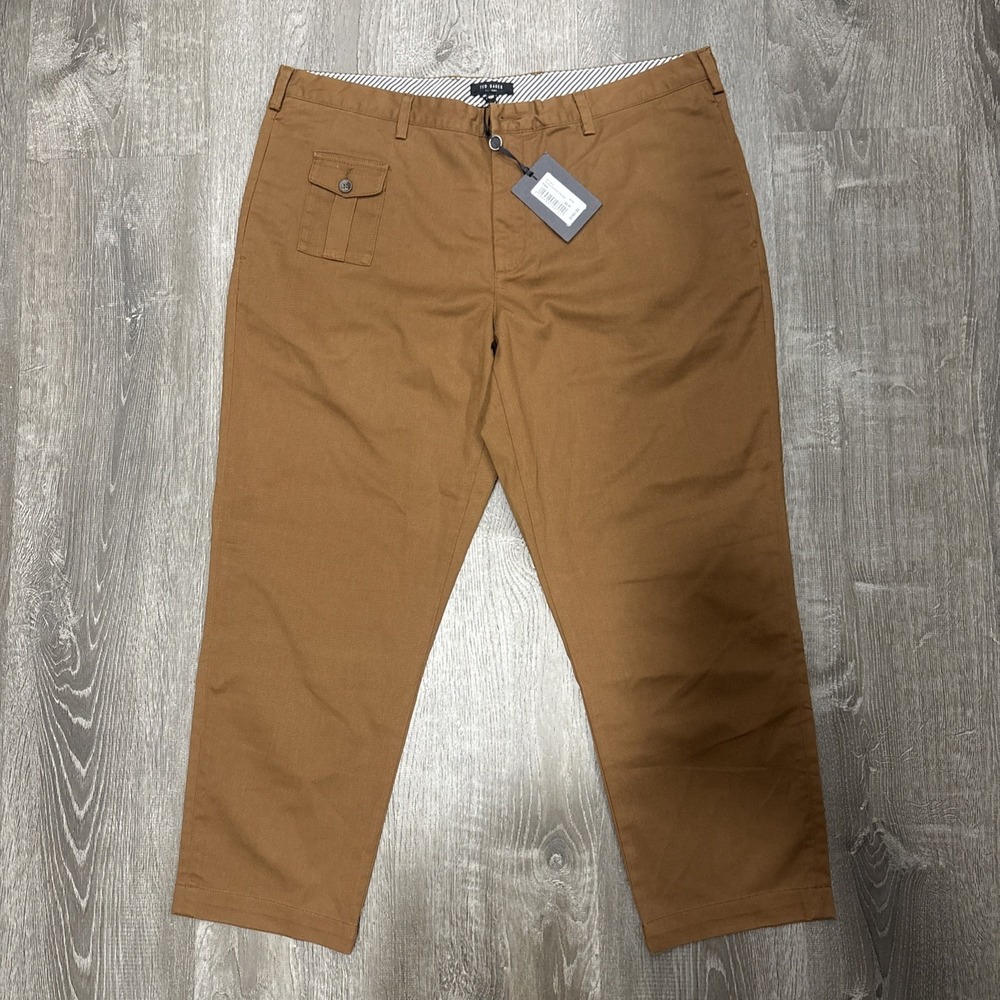 NWT Ted Baker London Chino Pants Tapered Cropped Trouser Tan Men's 40x28 ASAHI